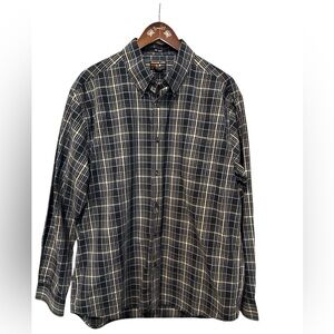 Alexander Julian Button Up No Iron‎ Men's Shirt Sz XL Black Blue Plaid Preppy